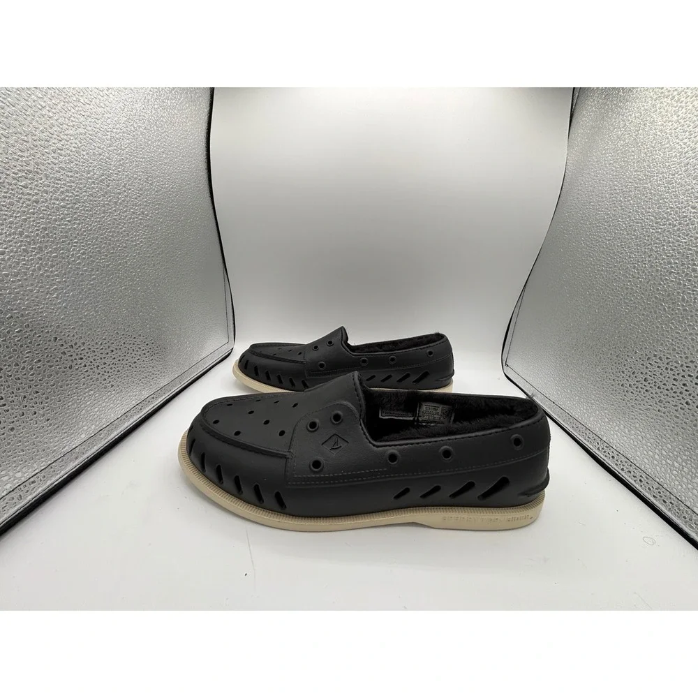 Sperry Float Boat Shoes Faux Fur Lined Mens 11 Black EVA Loafers STS23884